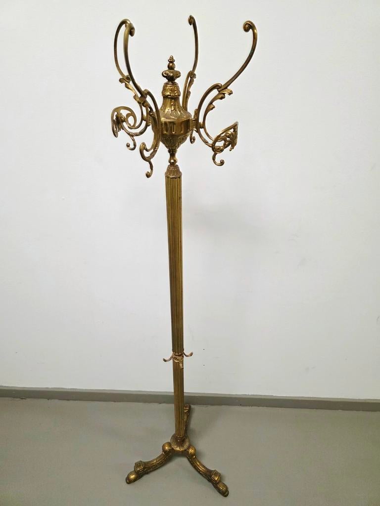 Antique Vintage Italian Standing Brass Coat Rack kapstok, Ophalen, Gebruikt, Metaal, Staande kapstok