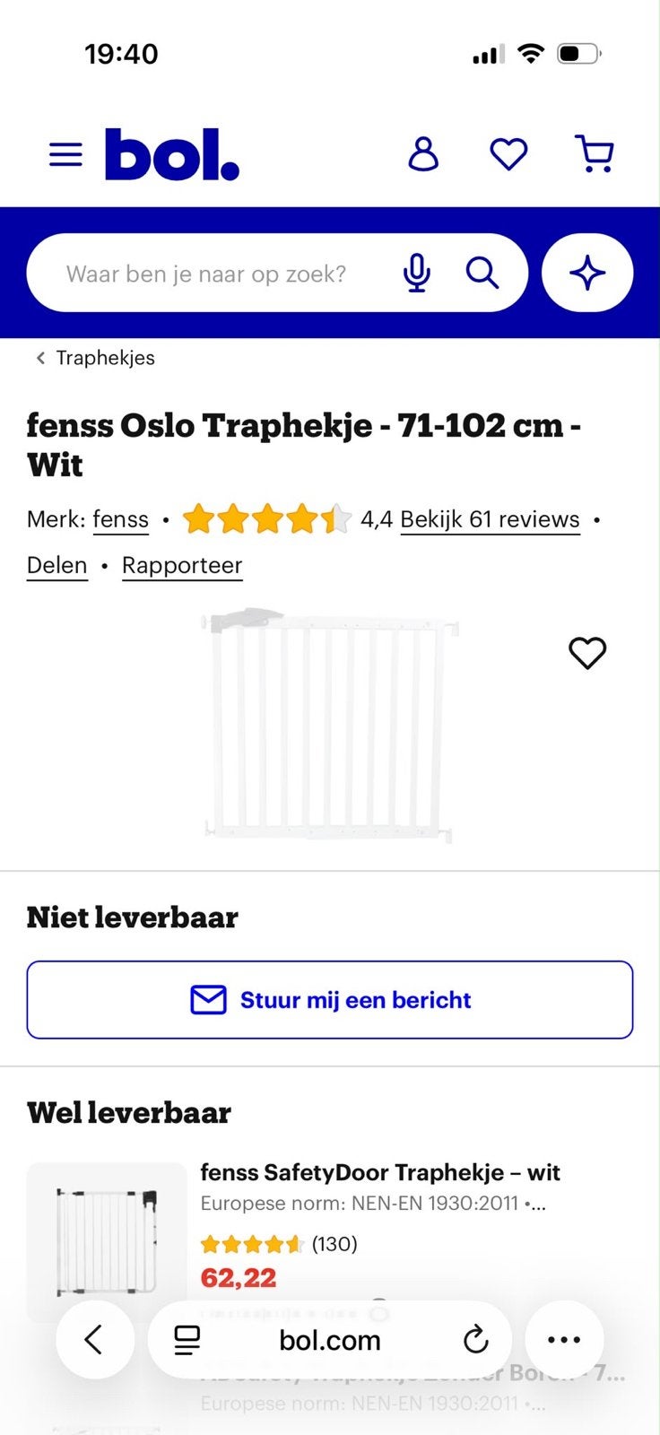 Fenss Oslo Traphekje Wit - 71-102 cm - Hout, Ophalen, 100 tot 115 cm, Zo goed als nieuw, Schroefhekje