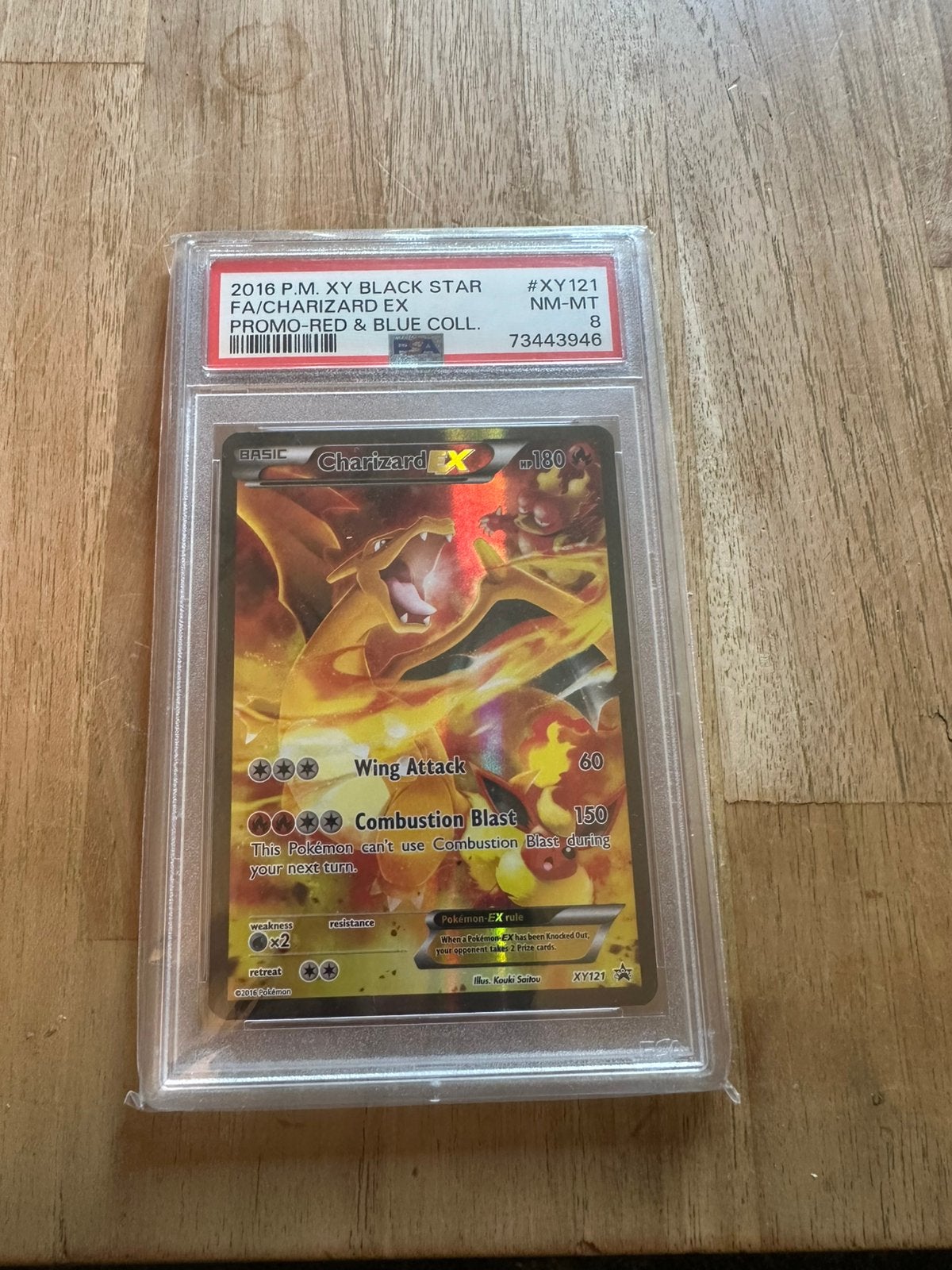 Charizard ex 2016 black star promo red and blue psa 8, Ophalen of Verzenden, Zo goed als nieuw, Losse kaart, Foil