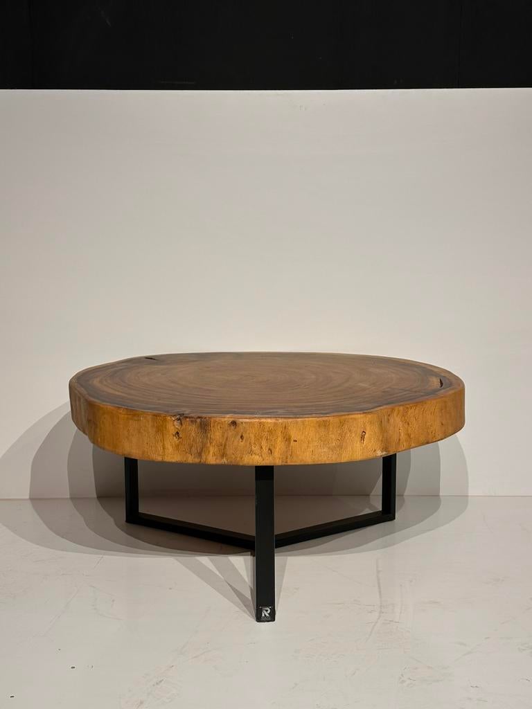 Exclusieve Suar salontafel met groot rond blad., 50 tot 100 cm, Rond, Nieuw, Ophalen of Verzenden