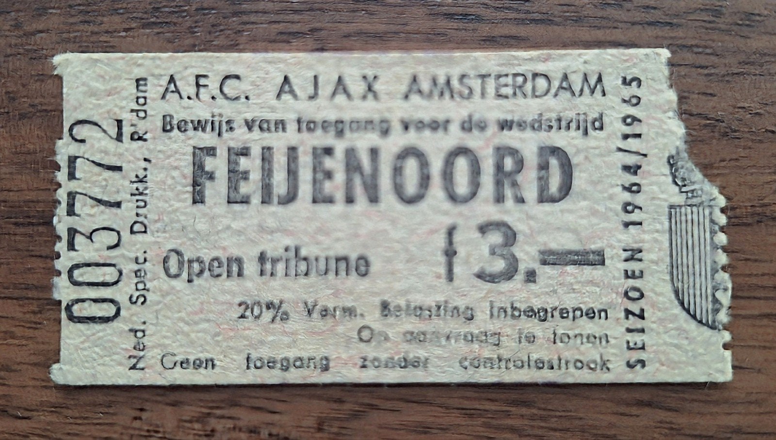 oud ticket Ajax-Feijenoord 64-65 in De Meer., Verzamelen, Sportartikelen en Voetbal, Verzenden, Gebruikt, Ajax, Overige typen