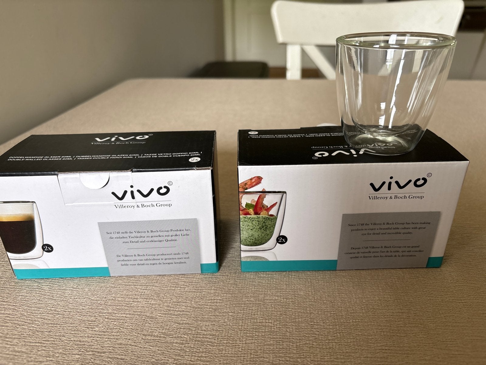 4 Vivo Villeroy & Boch dubbelwandige glazen 80 ml, Ophalen of Verzenden, Nieuw, Glas, Overige merken