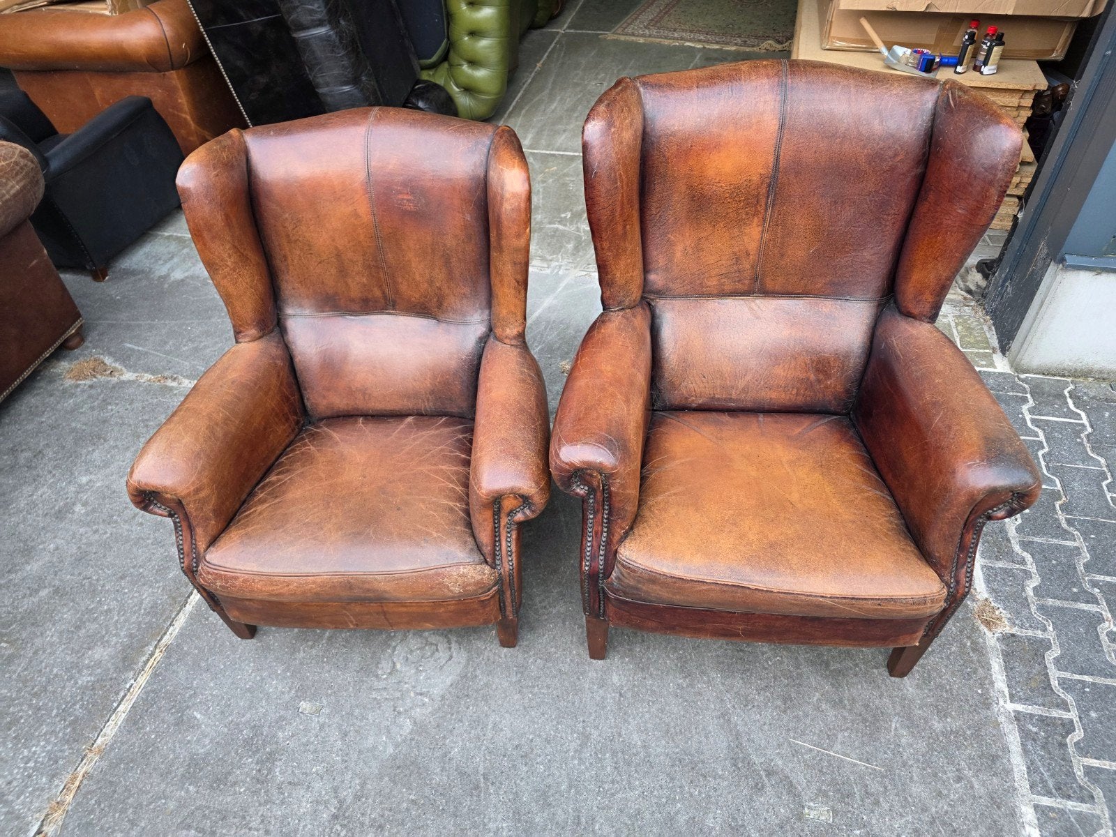 Set Schapenleren DNG oor fauteuils + BEZORGING GRATIS, Antiek en Kunst, Antiek | Meubels | Stoelen en Banken, Ophalen of Verzenden