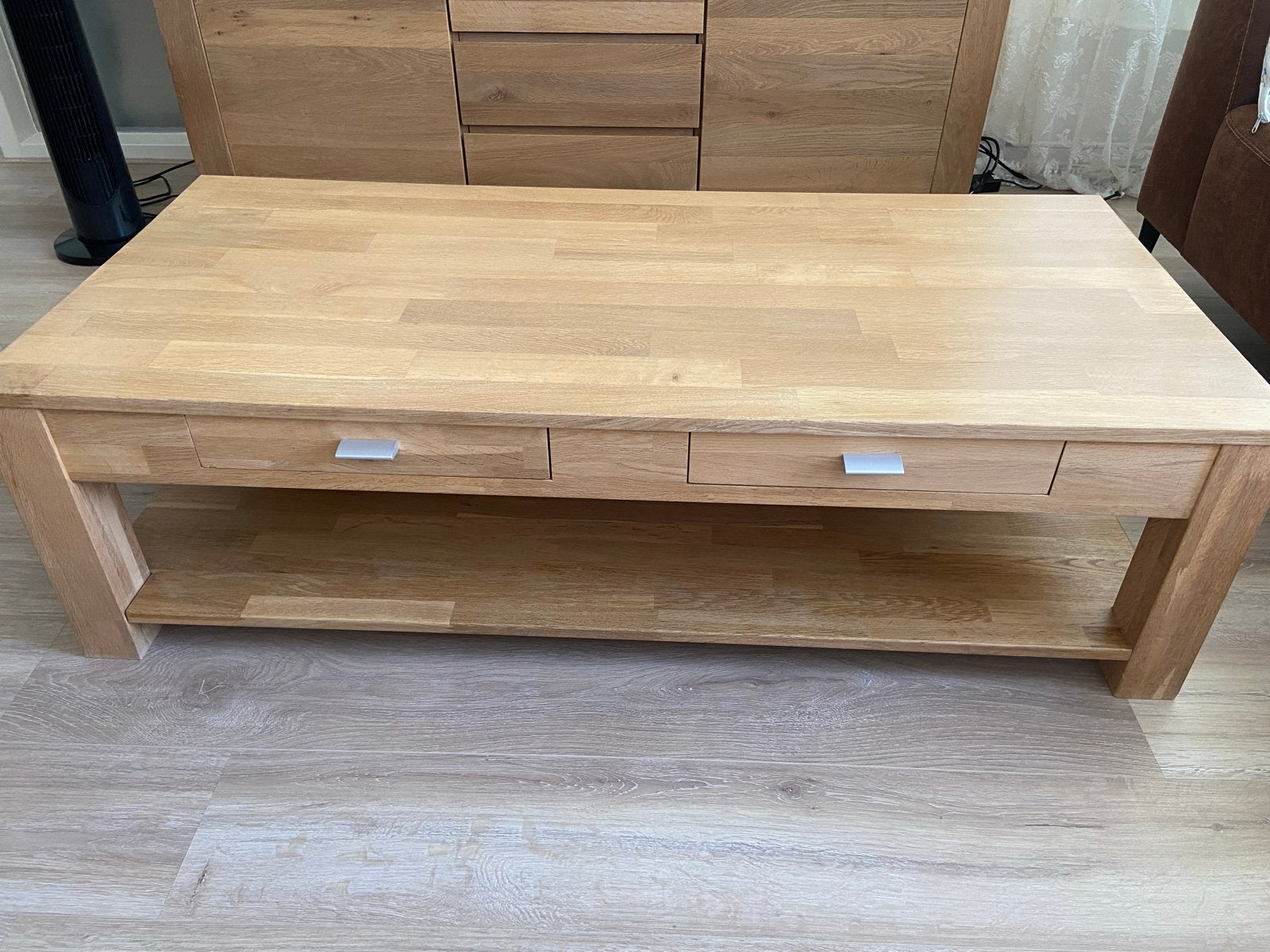 Goossens Eiken Dressoir en Salontafel Set, Ophalen, 150 tot 200 cm, Eikenhout, Zo goed als nieuw
