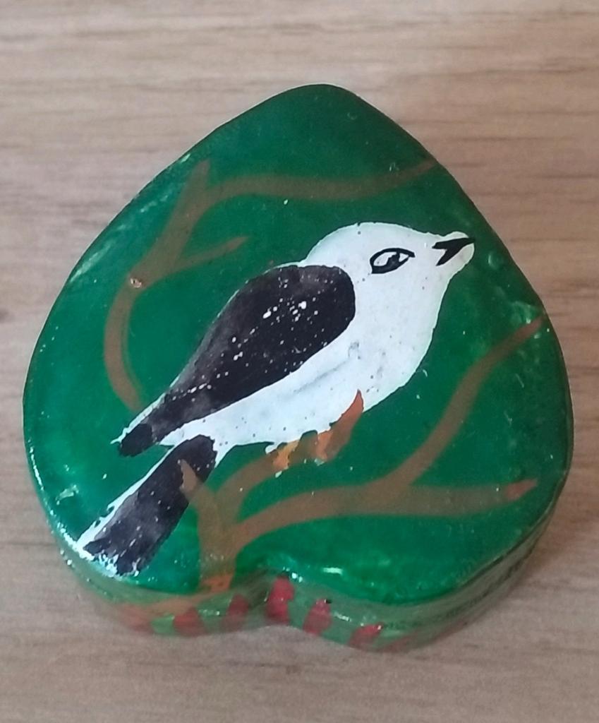 KLEIN HART VORMIG DOOSJE MET VOGEL*PILLENDOOSJE*RING DOOSJE, Verzenden, Zo goed als nieuw, Groen