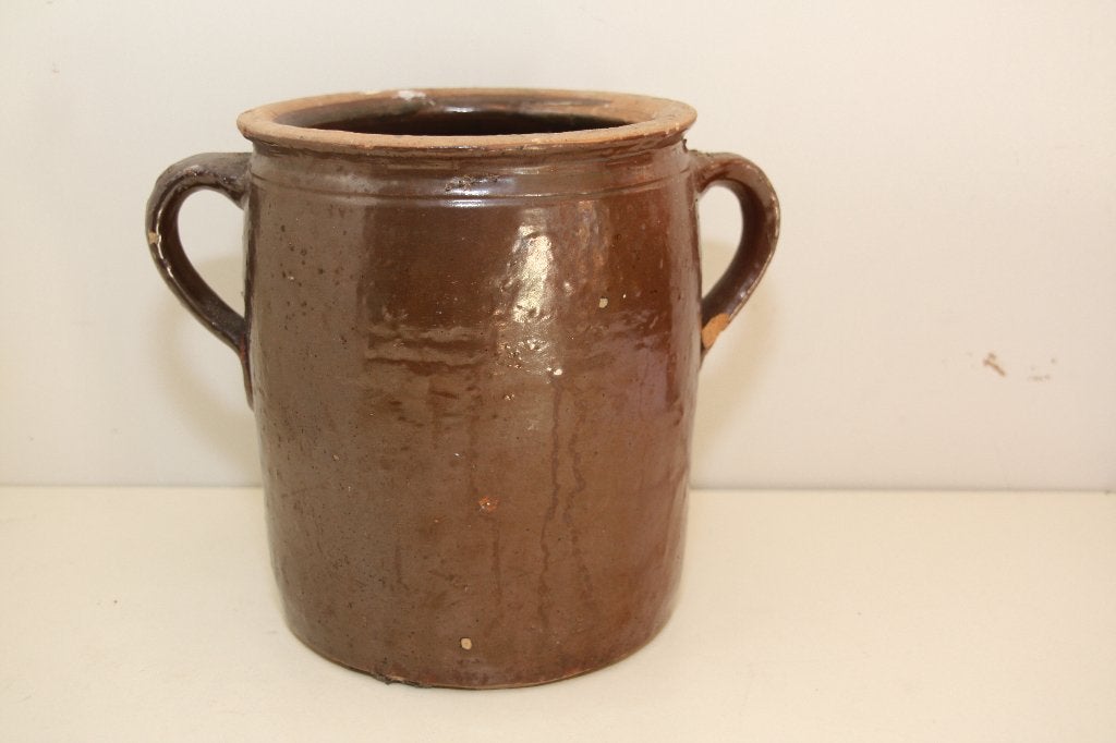 Geglazuurde inmaakpot/ grespot. Bruin. Hoogte 20 cm., Antiek en Kunst, Ophalen of Verzenden