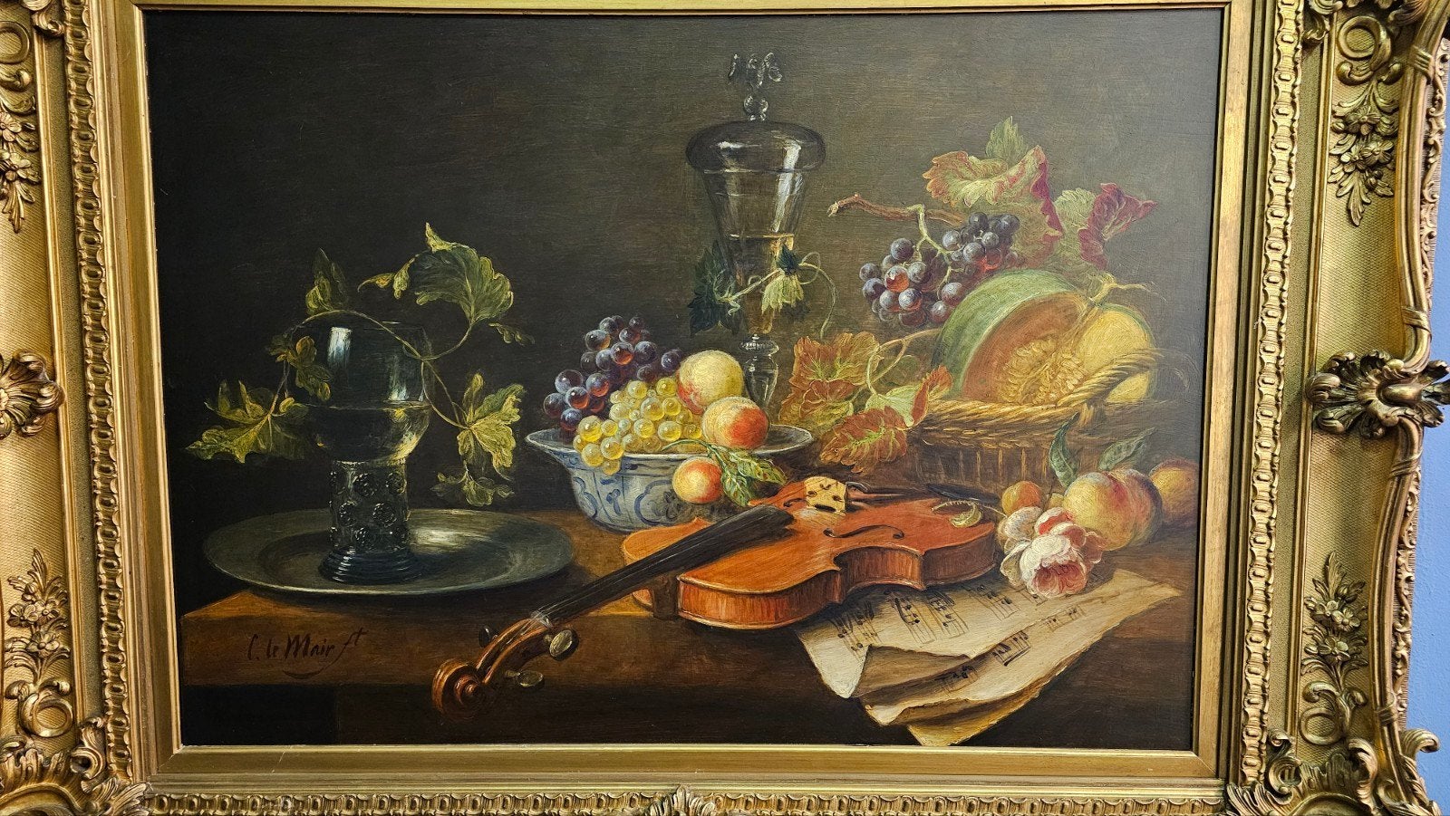 Cornelis le Mair Groot Stilleven met Viool (137x110 cm) XXL, Ophalen