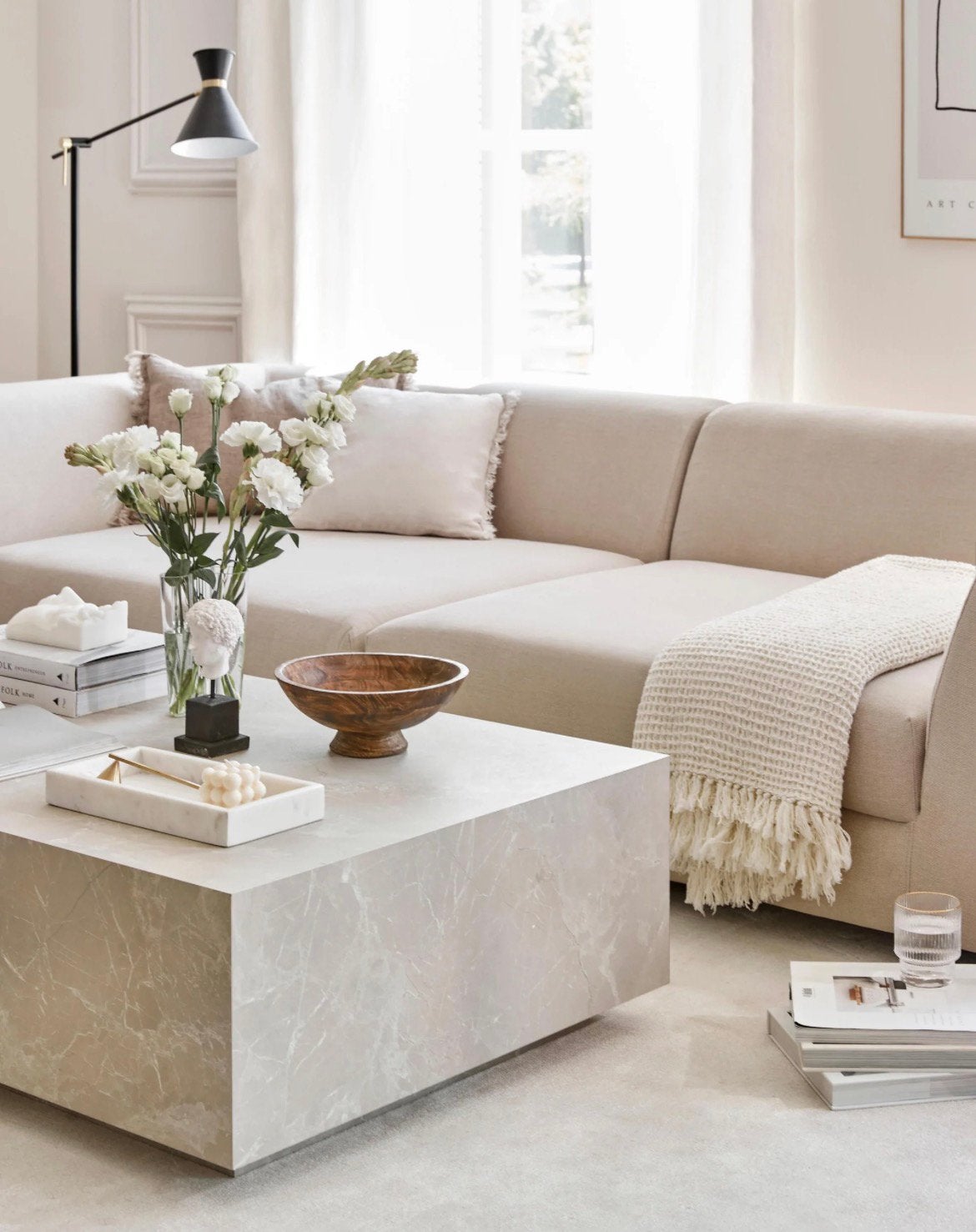 Westwing Lesley Salontafel travertine, Huis en Inrichting, Tafels | Salontafels, Ophalen, Zo goed als nieuw, Rechthoekig, 50 tot 100 cm