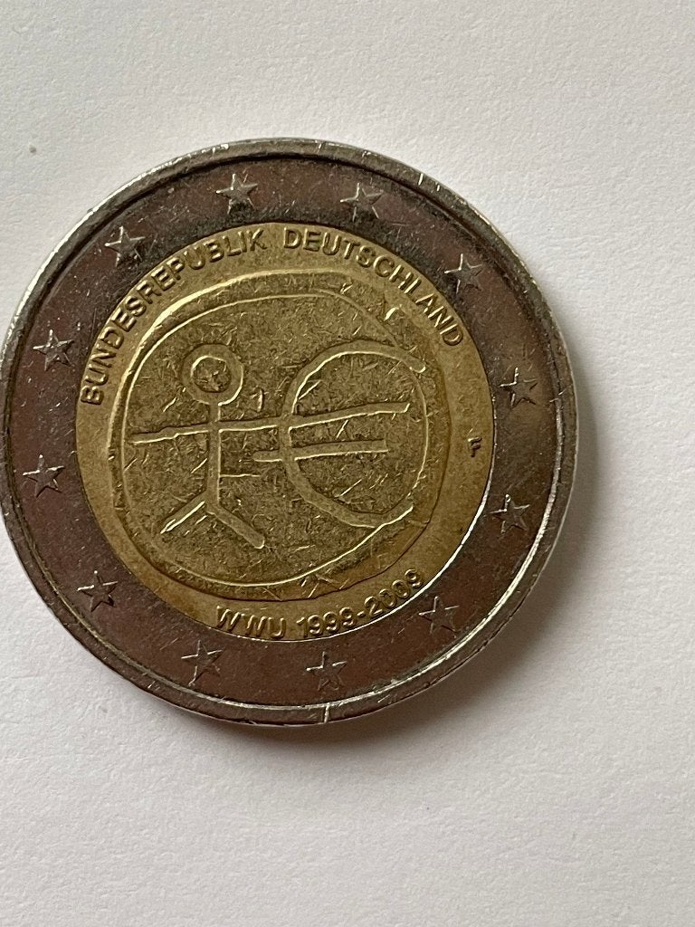 Duitsland 2 Euro Europese  Monetaire Unie 1999-2009 F en D., Ophalen of Verzenden, Duitsland, 2 euro, Losse munt