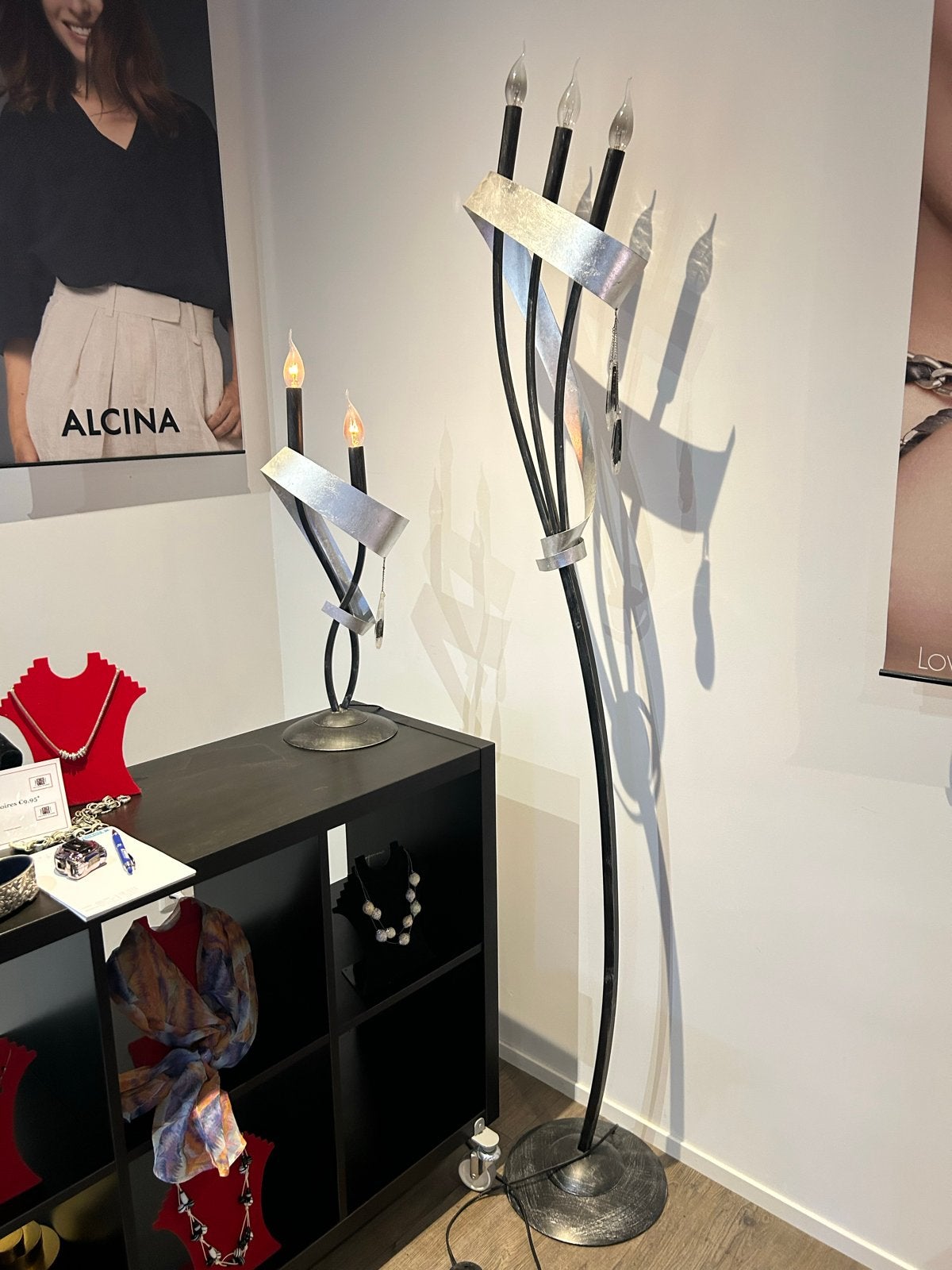 Set van 2 sfeervolle design lampen - staand en tafelmodel, Ophalen, Gebruikt, 200 cm of meer, E14 (klein)