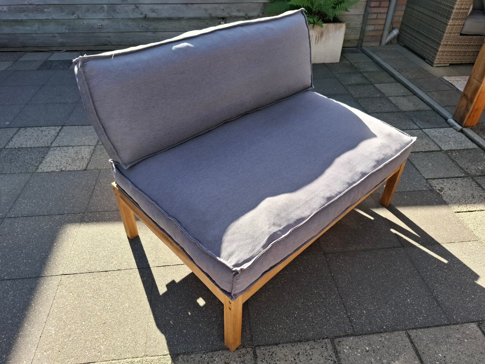 Houten tuinbank met kussens, Tuin en Terras, Ophalen, Gebruikt, Hout