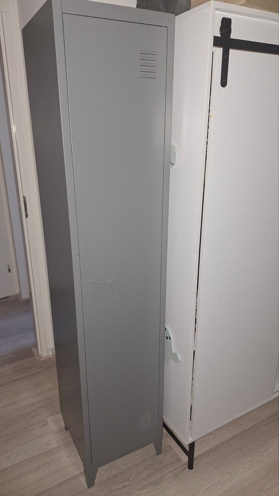 Grijze metalen locker kast 38x38x180 cm (bxdxh), Ophalen of Verzenden, Gebruikt, Industrieel