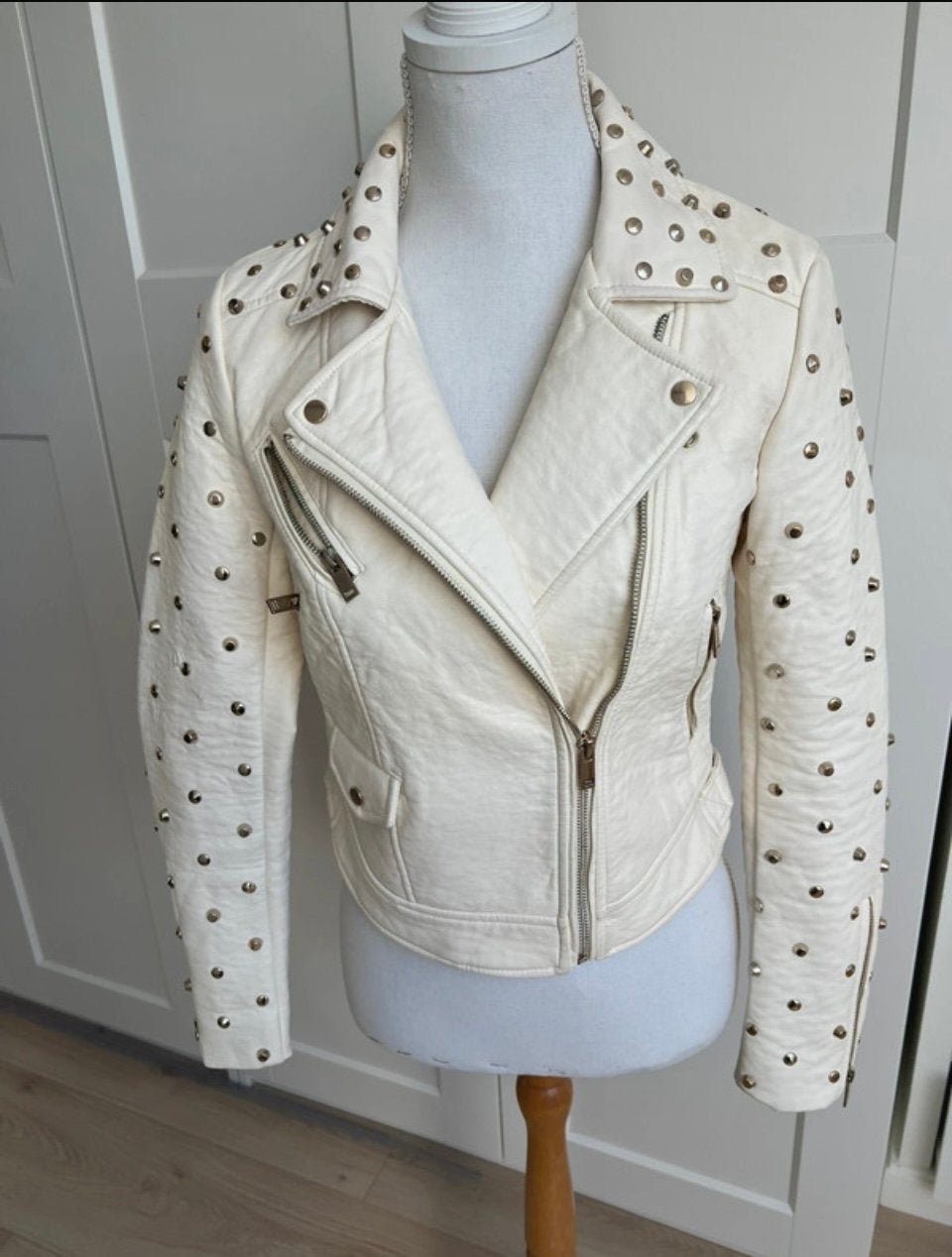 Ecru biker-jack, Zara XS = S, Ophalen of Verzenden, Zo goed als nieuw, Maat 34 (XS) of kleiner, Beige