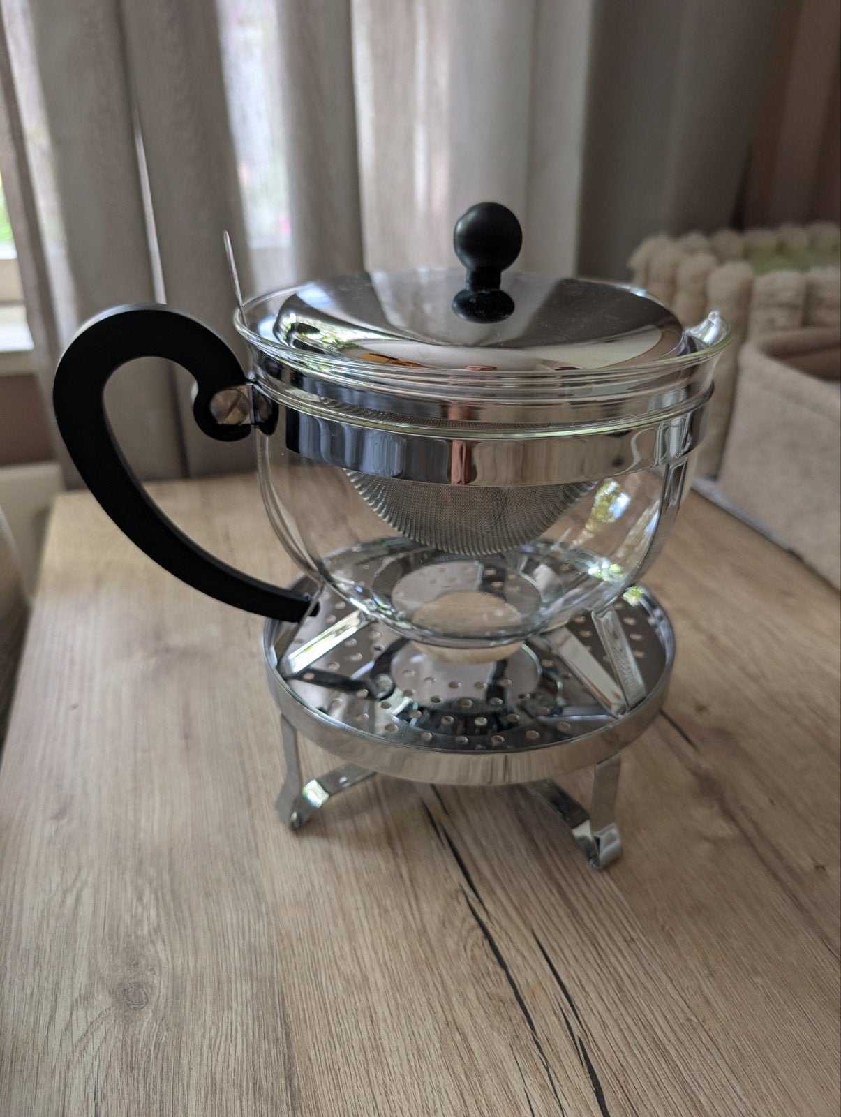 Bodum theepot met filter en rechaud - 3-delig, Theepot/fluitketel, Zilver, Bodum, Ophalen of Verzenden