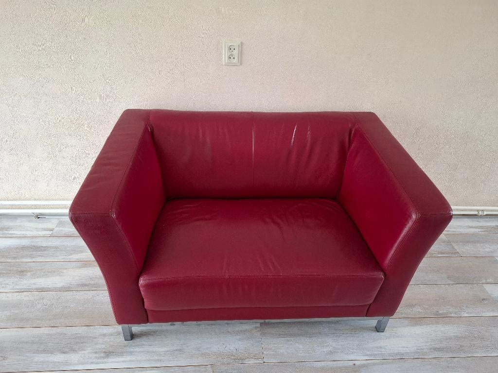 Rode Montel bank (loveseat), Huis en Inrichting, Ophalen, Overige maten, Zo goed als nieuw, Rechte bank