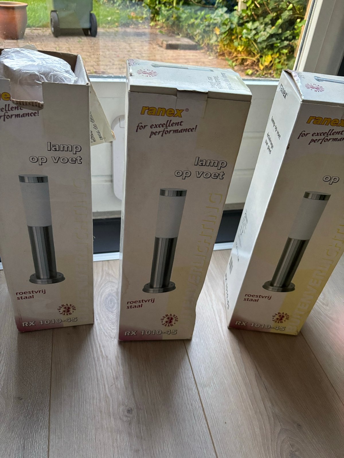 3x Ranex RVS Buitenlampen op voet - Nieuw in doos, Minder dan 50 watt, Staande lamp, Nieuw, Ophalen of Verzenden