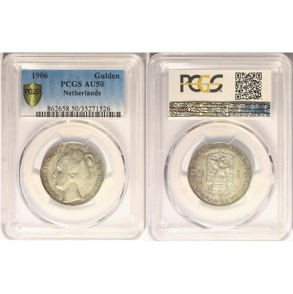 Nederland - Gulden 1906 in PCGS AU50 - ZELDZAAM, Postzegels en Munten, Munten | Nederland, 1 gulden, Zilver, Ophalen of Verzenden
