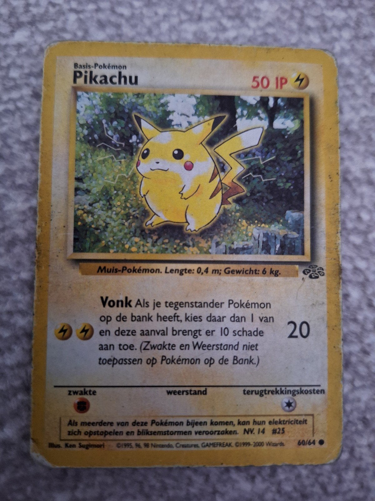 Klassieke Pikachu Pokémon Kaart 60/64 Jungle bespeeld, Ophalen of Verzenden, Gebruikt