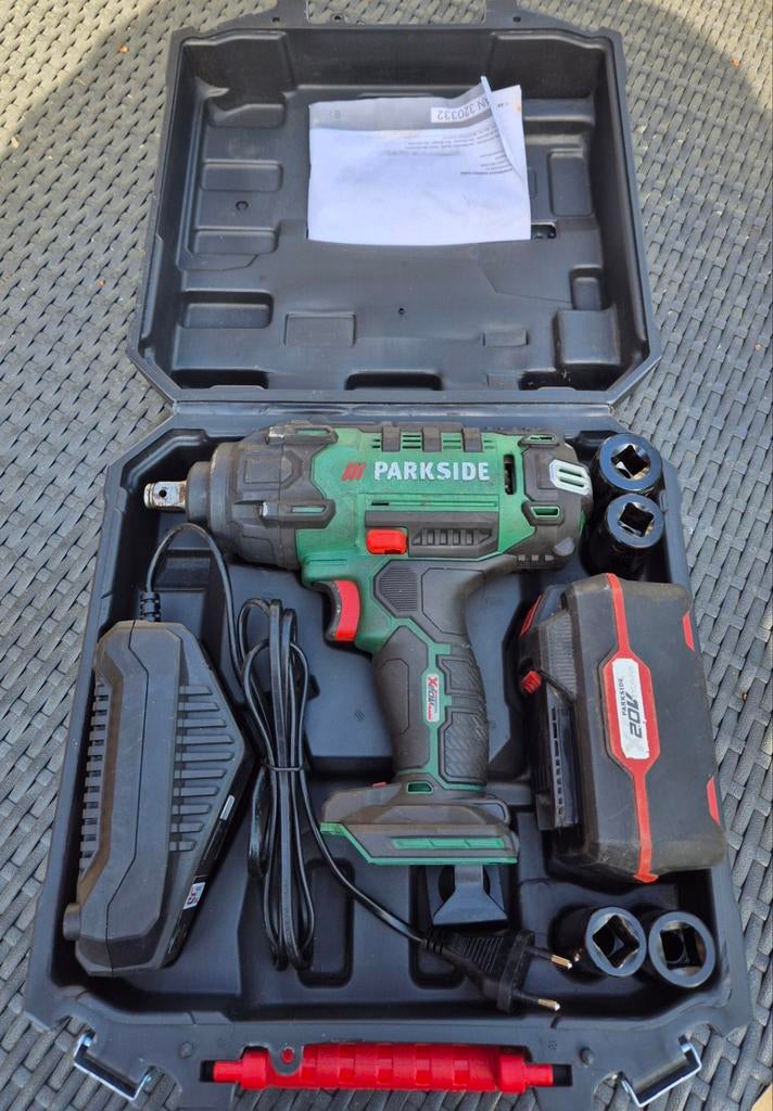 Parkside Accu Slagmoersleutel 20V met Accu en Lader, Ophalen of Verzenden, Gebruikt, 600 watt of meer, Overige typen