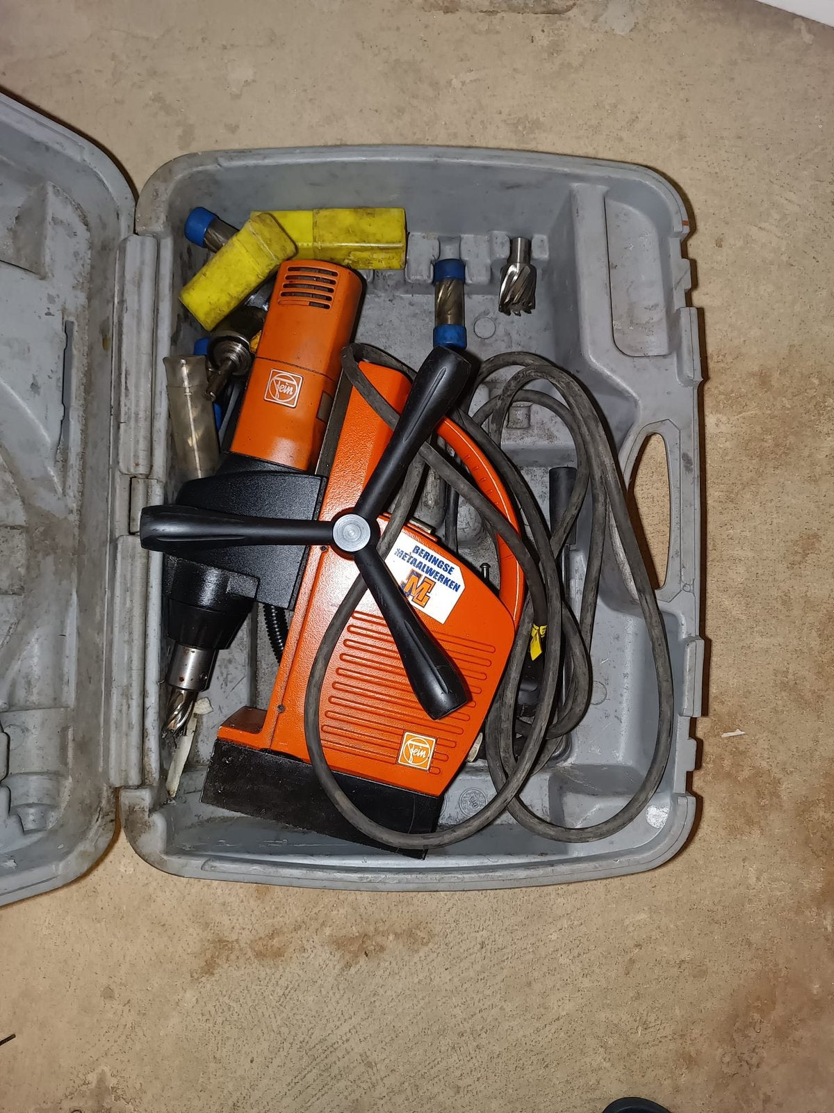 Magneetboor Fein, kernboor machine, inclusief frezen, Doe-het-zelf en Verbouw, Ophalen, Gebruikt, Boormachine