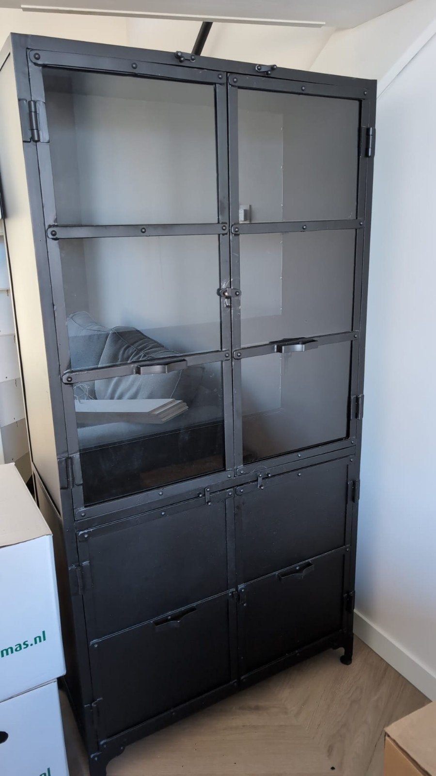 Industriële vitrinekast / metalen opbergkast met glas – zwar, Ophalen, 50 tot 100 cm, Glas, 150 tot 200 cm