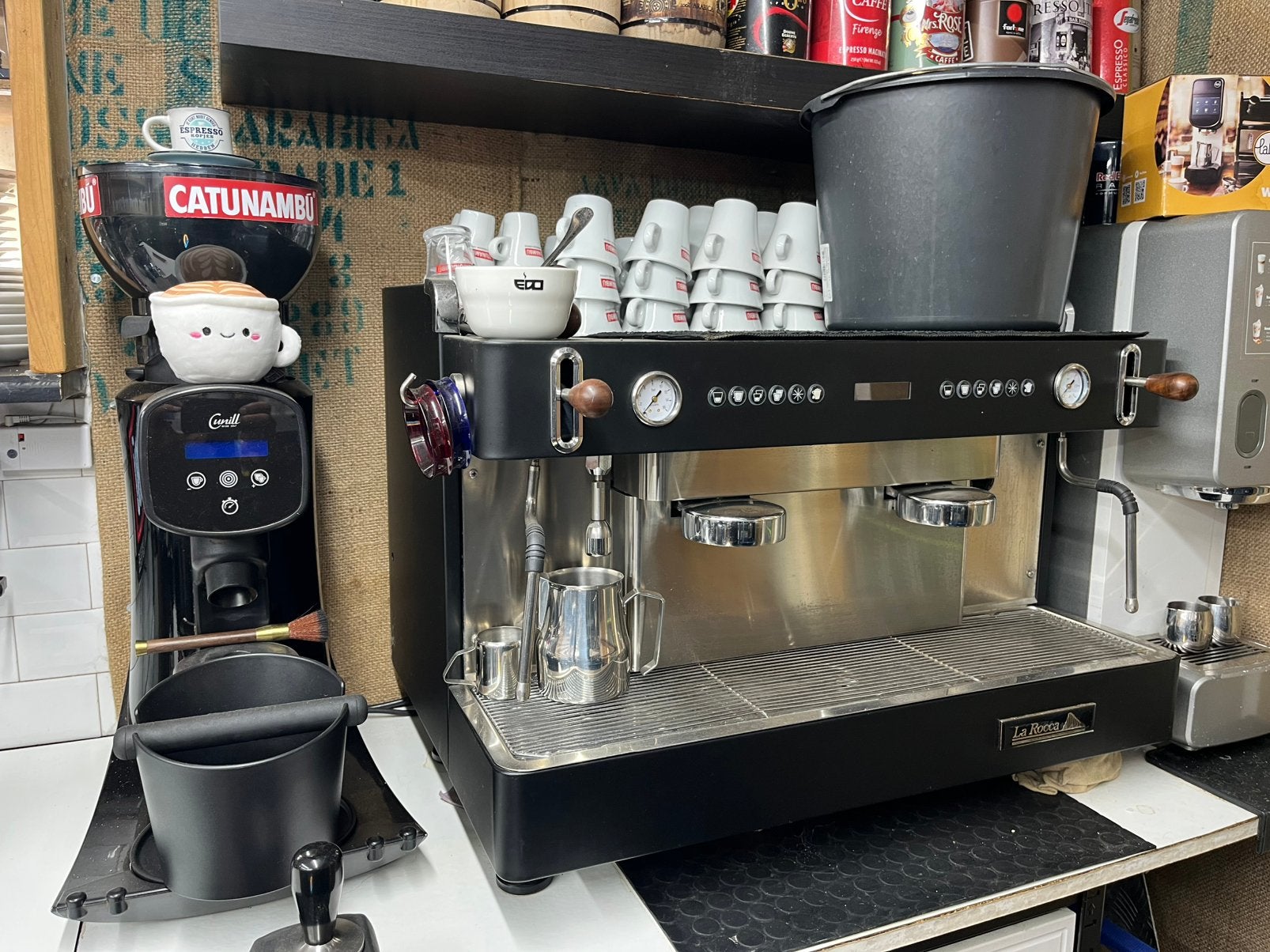 La Rocca espressomachine + Cunnil Luxomatic koffiemolen set, Witgoed en Apparatuur, Gebruikt, Espresso apparaat, Ophalen, Stoompijpje