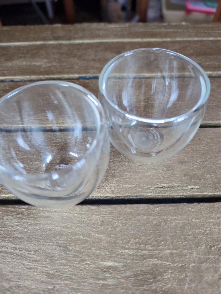 Twee dubbelwandige glazen espressokopjes, Ophalen of Verzenden, Glas, Overige stijlen, Glas of Glazen