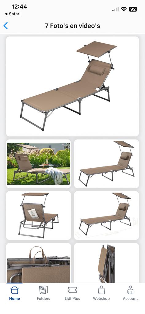 Ligstoel met zonneklep, Tuin en Terras, Ligbedden, Ophalen, Nieuw, Aluminium, Inklapbaar