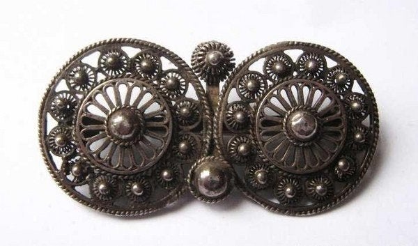 Antieke dubbele Zeeuwse knoop broche  ca 1900 (5960-1191), Sieraden, Tassen en Uiterlijk, Antieke sieraden, Ophalen, Zilver, Broche