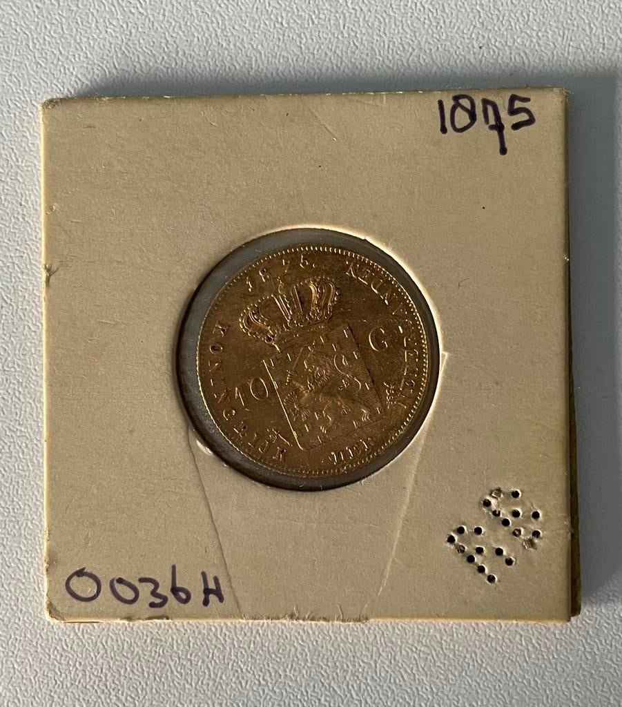 Gouden tientje 1875 Willem 3, Postzegels en Munten, Munten | Nederland, Losse munt, 10 gulden, Koning Willem III, Goud, Ophalen