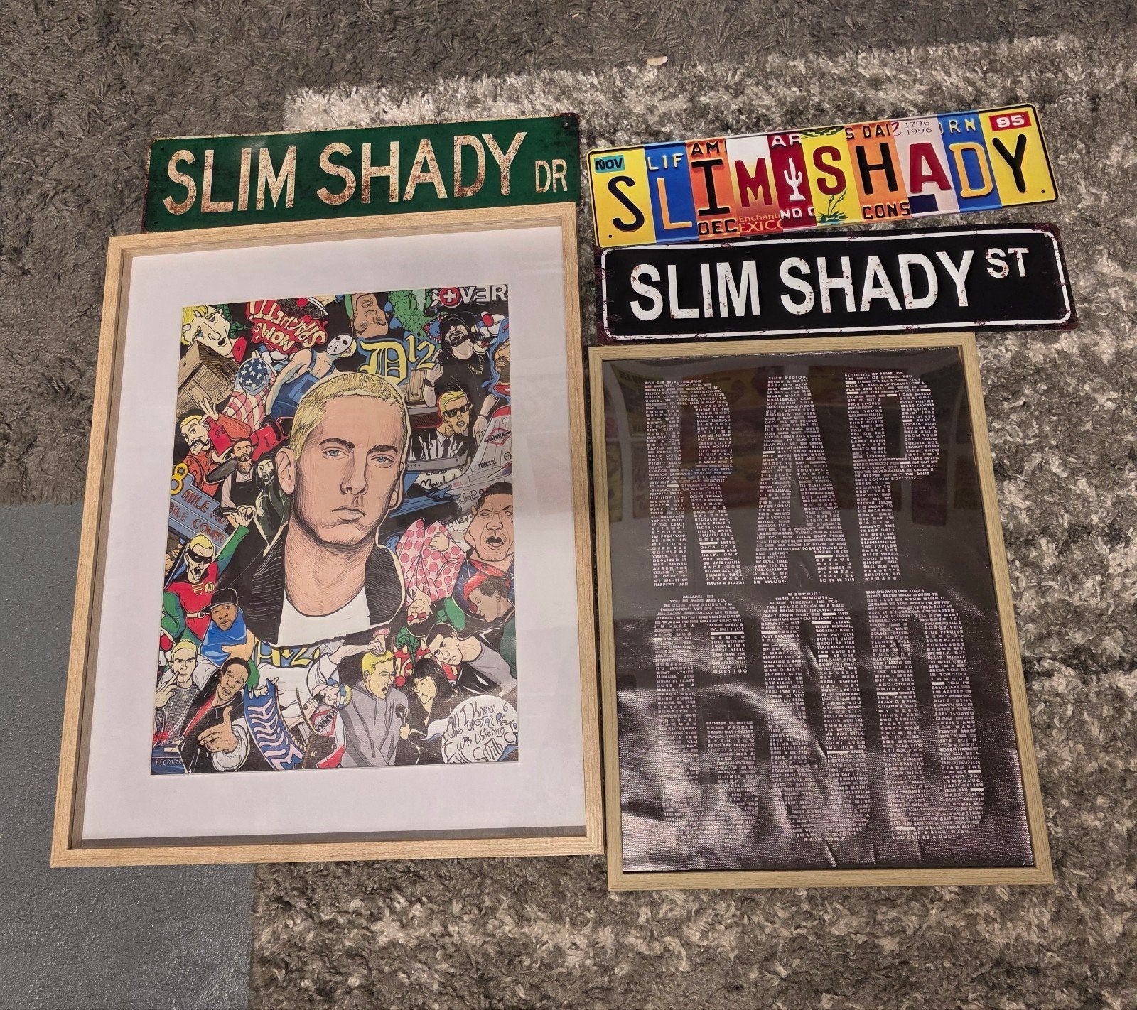 Eminem posters  en Slim Shady Straatnaamborden, Verzamelen, Muziek, Artiesten en Beroemdheden, Zo goed als nieuw, Poster, Artwork of Schilderij