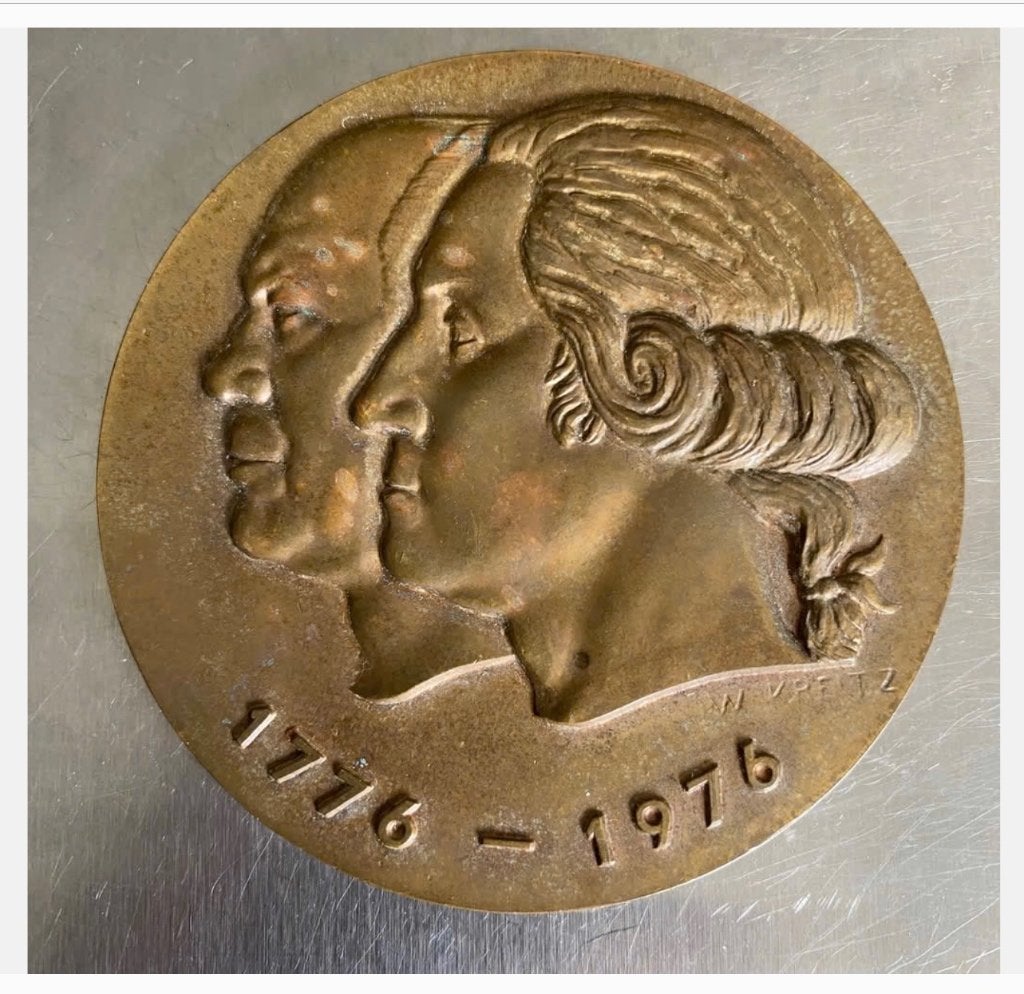 Bronzen penning 200 jaar Amerika, 178 gr., doorsnede 73 mm, Postzegels en Munten, Penningen en Medailles, Ophalen of Verzenden