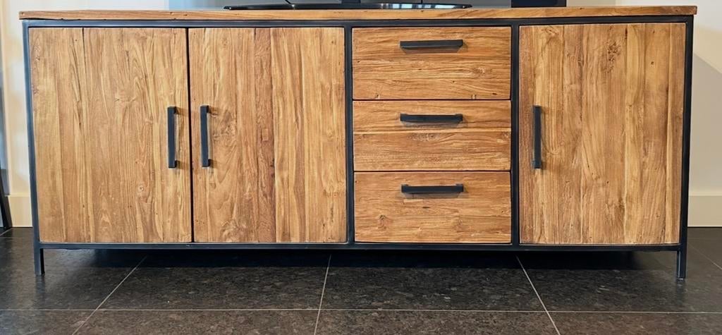 Romaro Teakhouten Dressoir met Laden en Deuren, Ophalen, Gebruikt, 150 tot 200 cm, Teakhout
