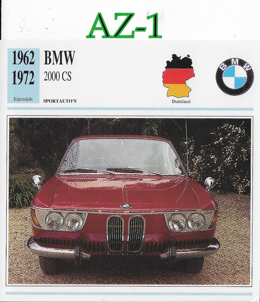 Az1 autokaart bmw 2000 cs ( 1962 - 1972 ), Ophalen of Verzenden, Zo goed als nieuw, Auto's