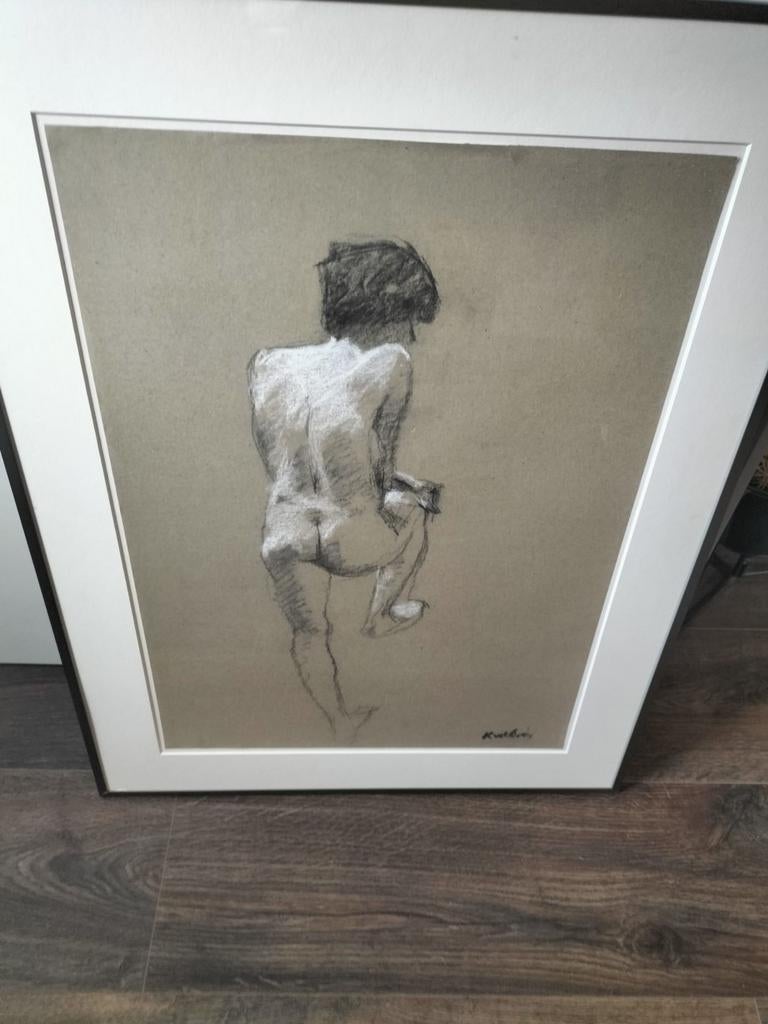 Naaktstudie tekening Ingelijst, Antiek en Kunst, Ophalen