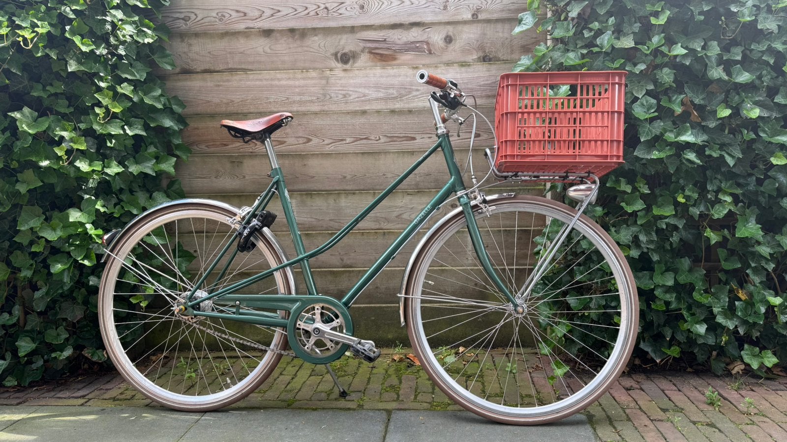Gazelle Van Stael | Donkergroen | Brooks zadel & handvatten, Ophalen, Velgrem, Versnellingen, Gazelle