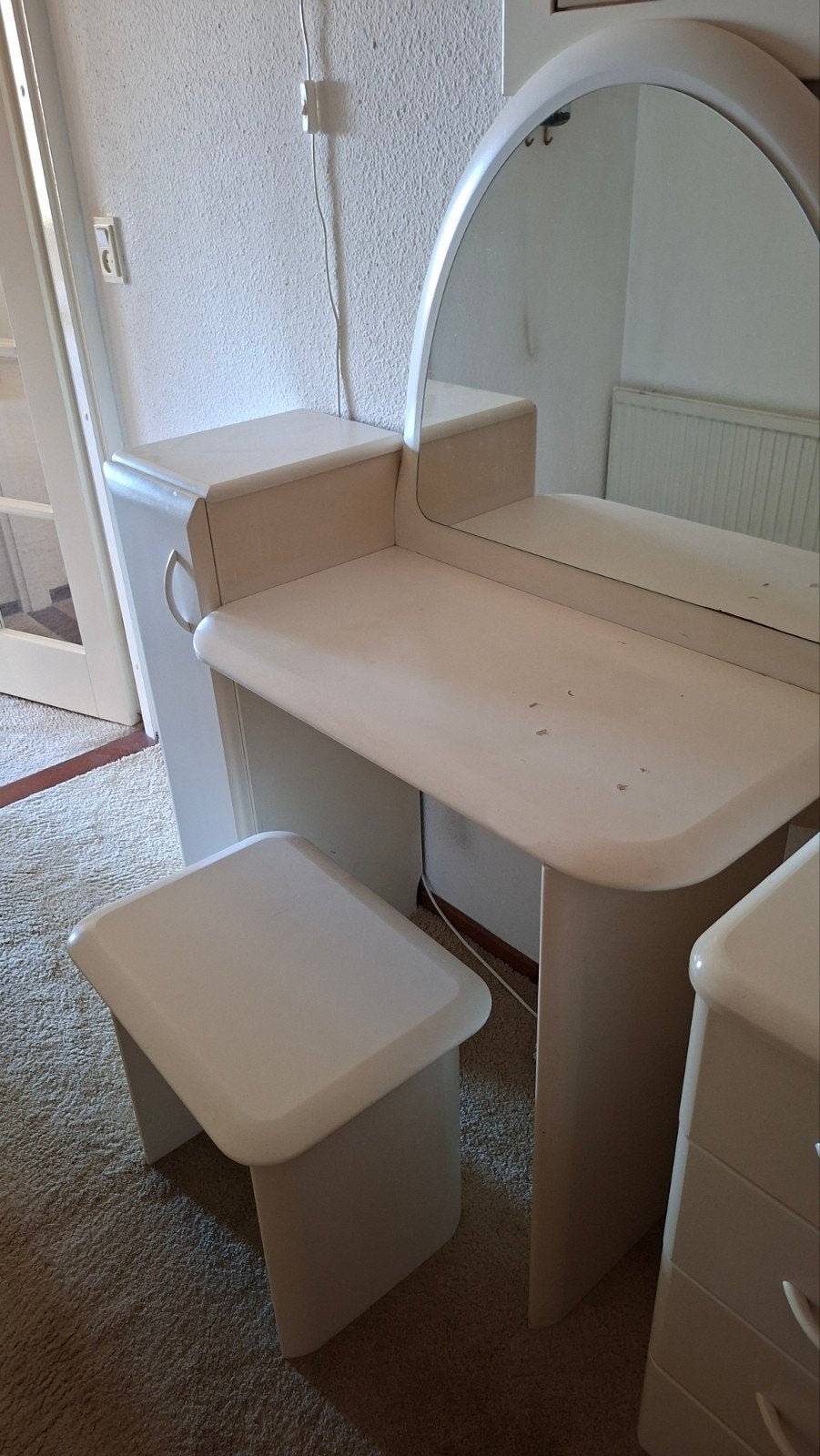 Witte kaptafel met spiegel, krukje en ladekast, Huis en Inrichting, Ophalen, Gebruikt, 65 cm of meer, 70 cm of meer