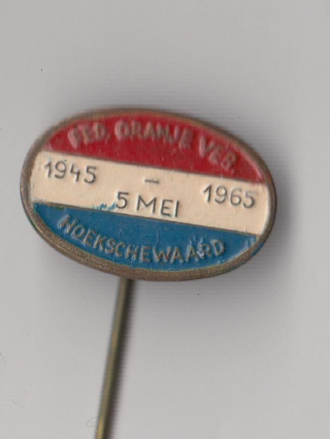 Bevrijdingsdag Hoekschewaard 5 Mei speldje, Verzamelen, Speldjes, Pins en Buttons, Gebruikt, Niet vindbaar, Niet vindbaar, Speldje of Pin