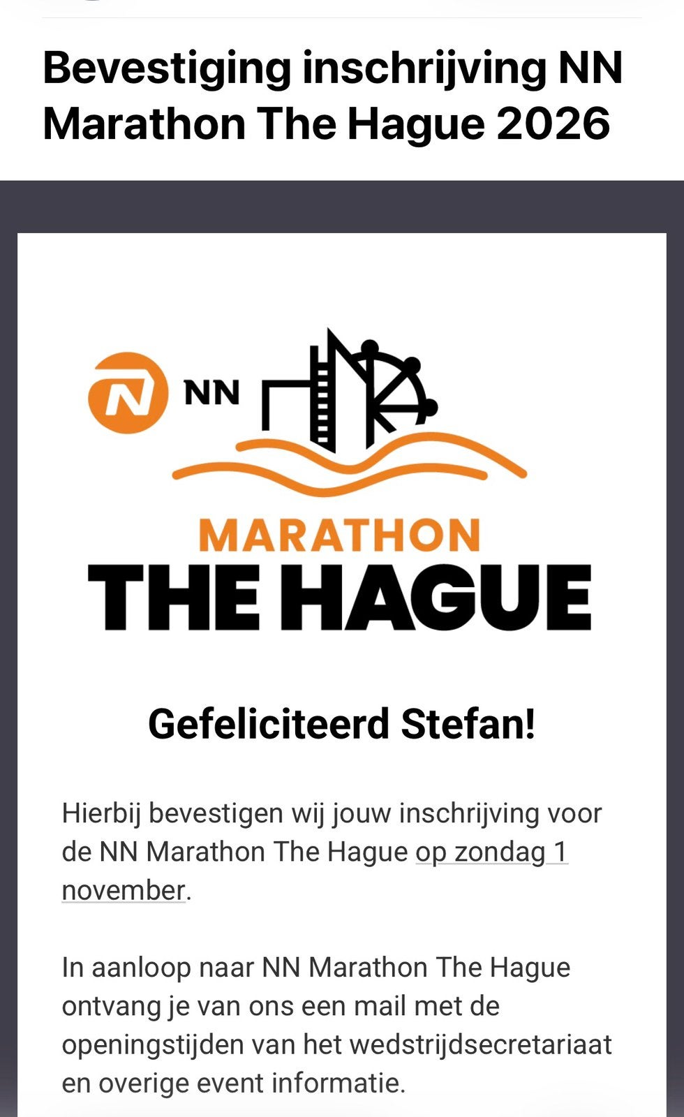 Startnummer Den Haag marathon, Tickets en Kaartjes, Eén persoon