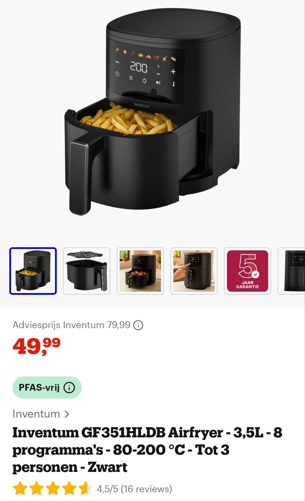 Inventum Airfryer, 3 tot 4 liter, Ophalen of Verzenden, Nieuw