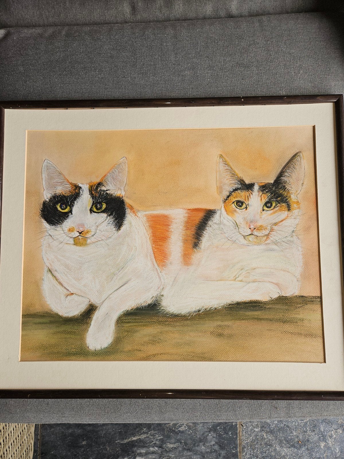 Uniek schilderij van twee katten, gesigneerd M. Hendrix '93, Ophalen, Minder dan 50 cm, Schilderij