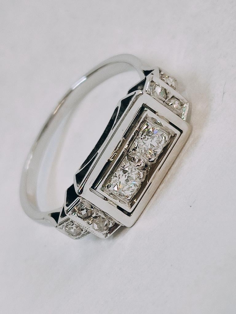 Art deco gouden ring met diamanten, Ophalen of Verzenden, Zo goed als nieuw, 17 tot 18, Dame of Heer