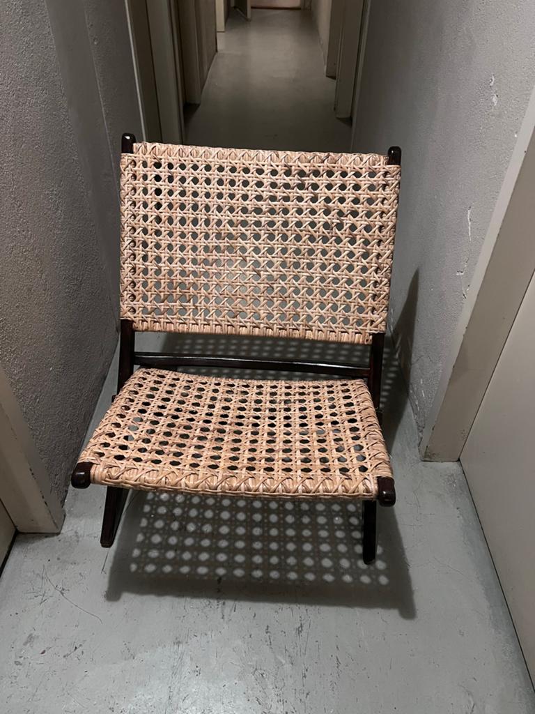 Vintage rotan stoel met houten frame, Ophalen, Gebruikt, Bruin, Eén