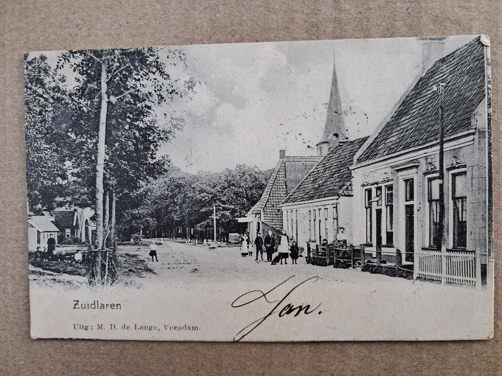 Zuidlaren (1) - Straat, Kerk (1905)., Verzenden, Voor 1920, Gelopen, Drenthe