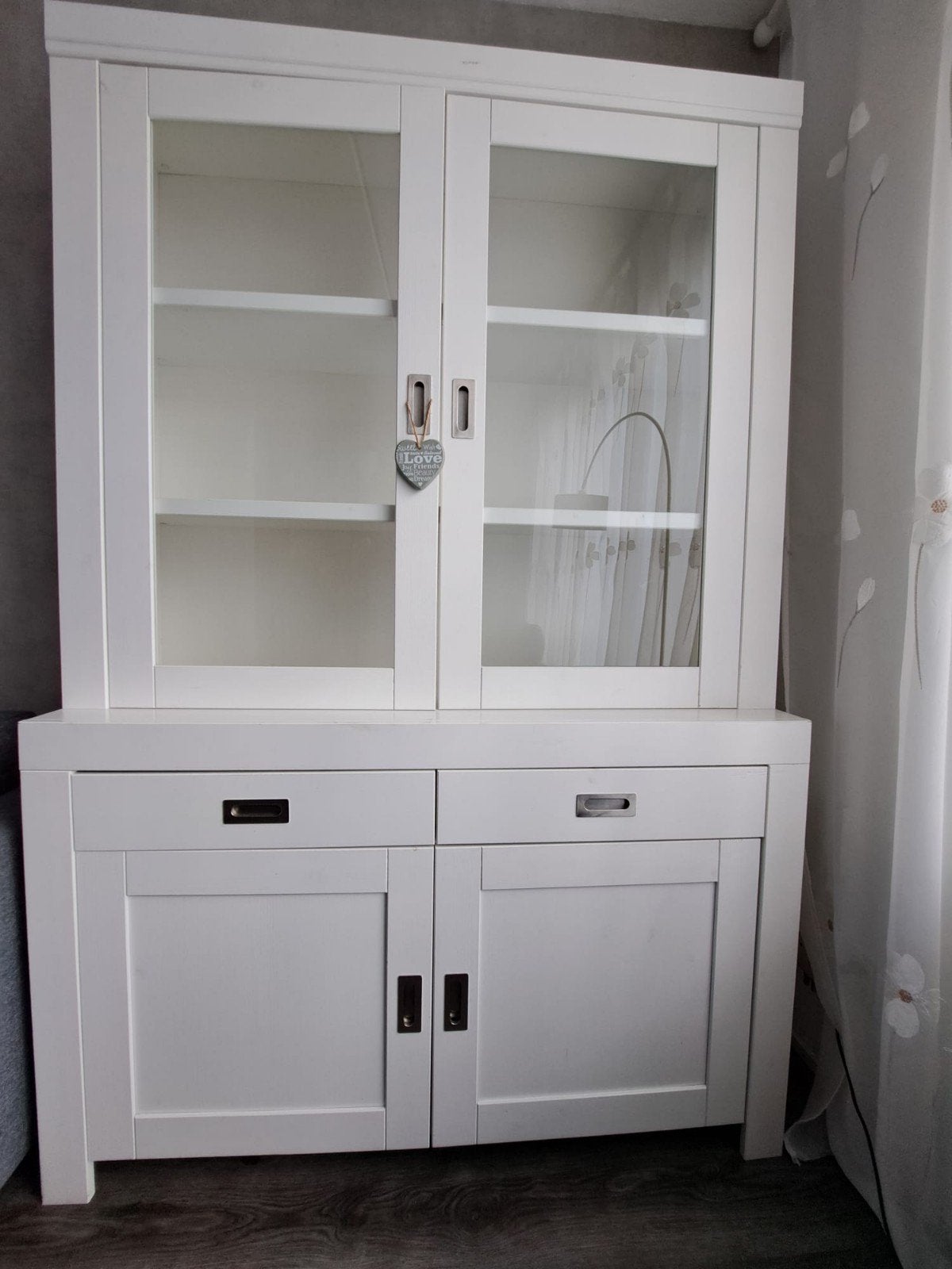 Witte vitrinekast, Ophalen, Gebruikt, 100 tot 150 cm, 200 cm of meer