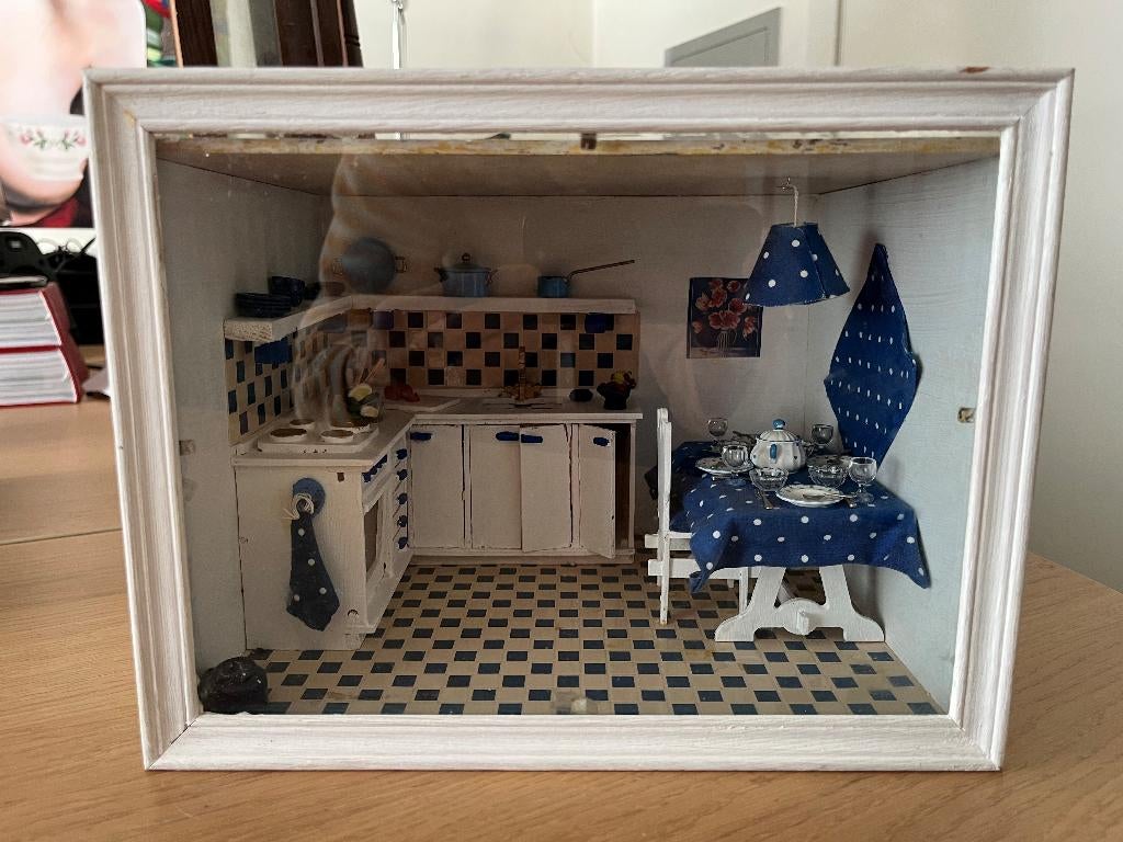 Vintage miniatuur poppenhuiskeuken, Antiek en Kunst, Curiosa en Brocante, Ophalen of Verzenden