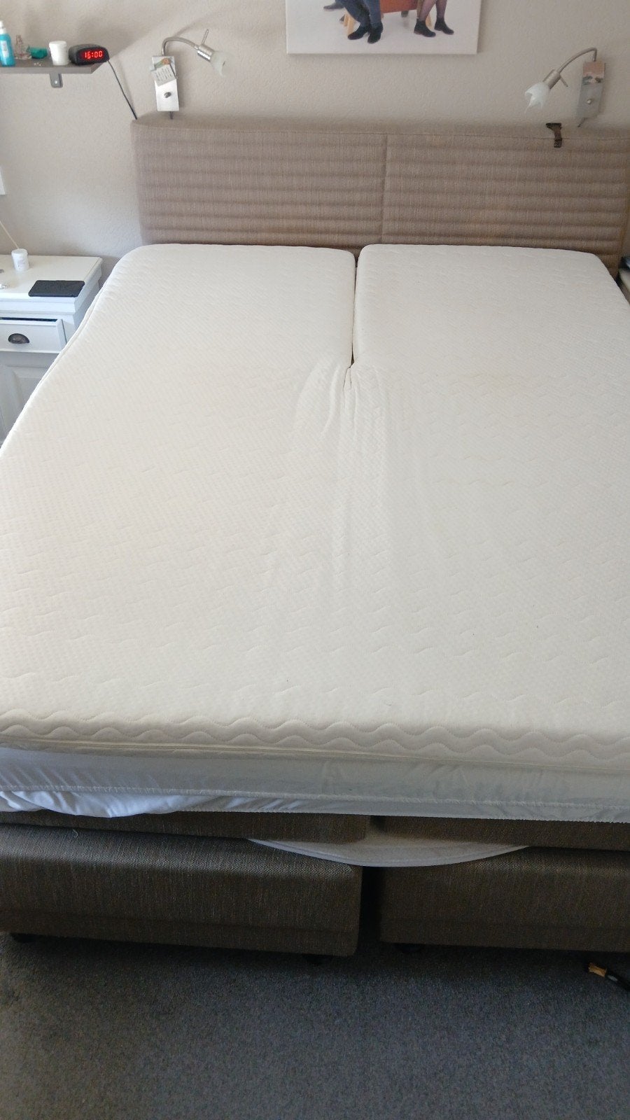 Topdek met split 160 bij 210, Huis en Inrichting, Ophalen, Gebruikt, Beige, Tweepersoons