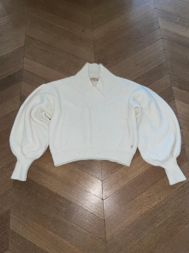 Crèmekleurige trui met pofmouwen, Ophalen of Verzenden, Zo goed als nieuw, Maat 38/40 (M), Beige