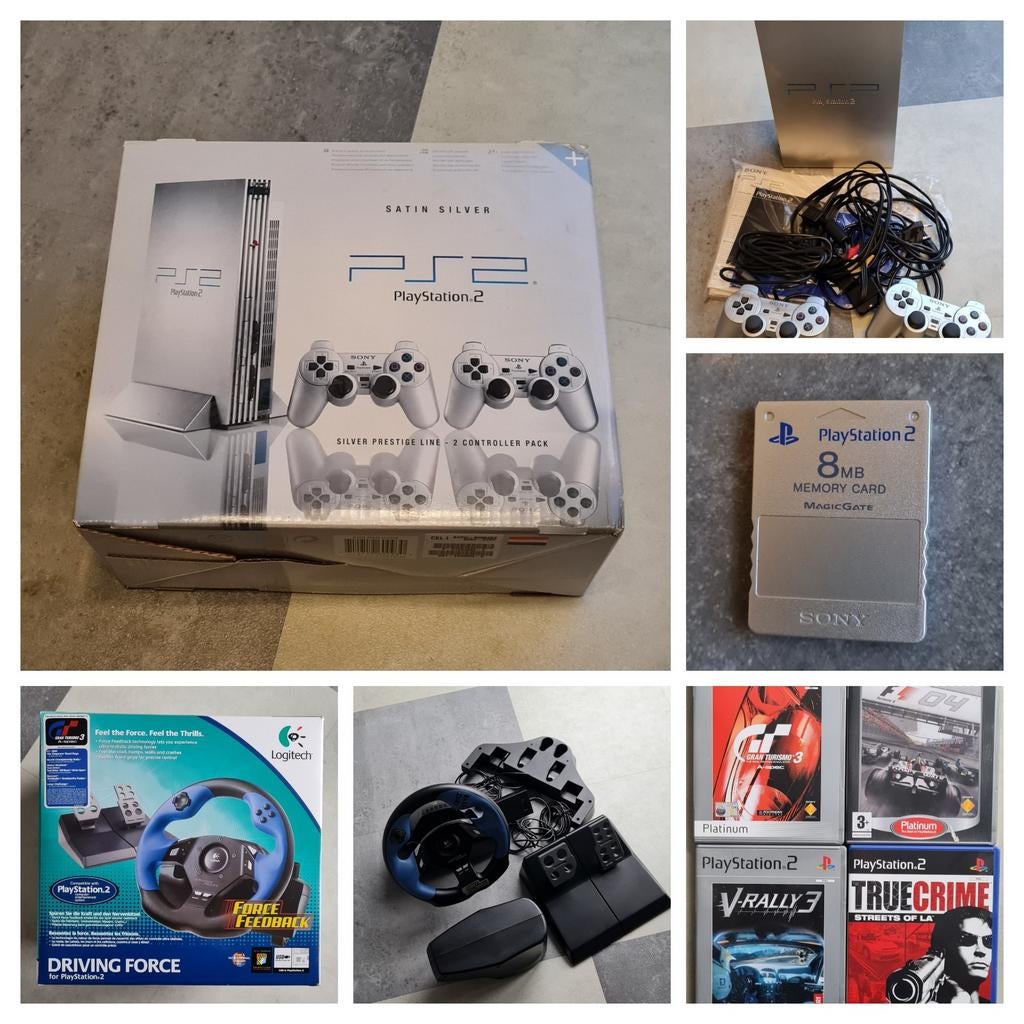PS2 SPECIALE EDITIE Satin silver prestige line + extras, Phat, Met games, Met 2 controllers, Ophalen of Verzenden