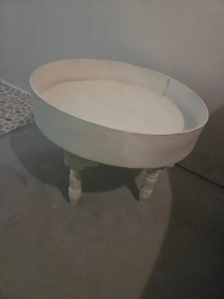 Unieke ronde bijzettafel met gedraaide poten, 45 tot 60 cm, Gebruikt, Rond, Landelijke, brocante stijl